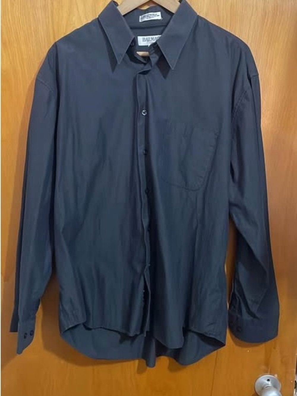 Balmain Men’s Charcoal Button-Up Dress Shirt